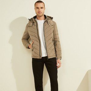 Guess stretch fitted quilted jacket walnut shell